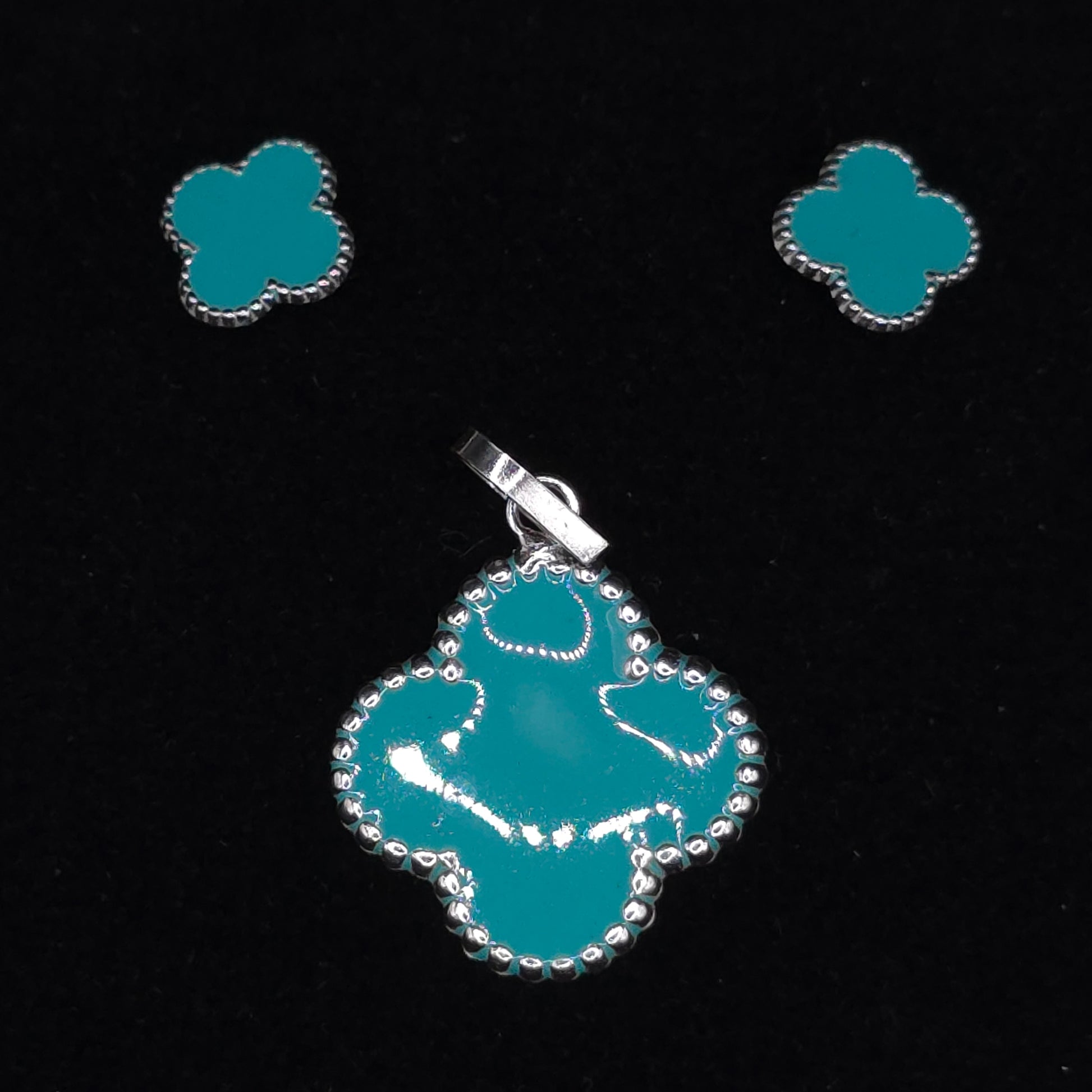 Set Trébol de 4 Hojas Azul – Suerte y Elegancia en Plata 925